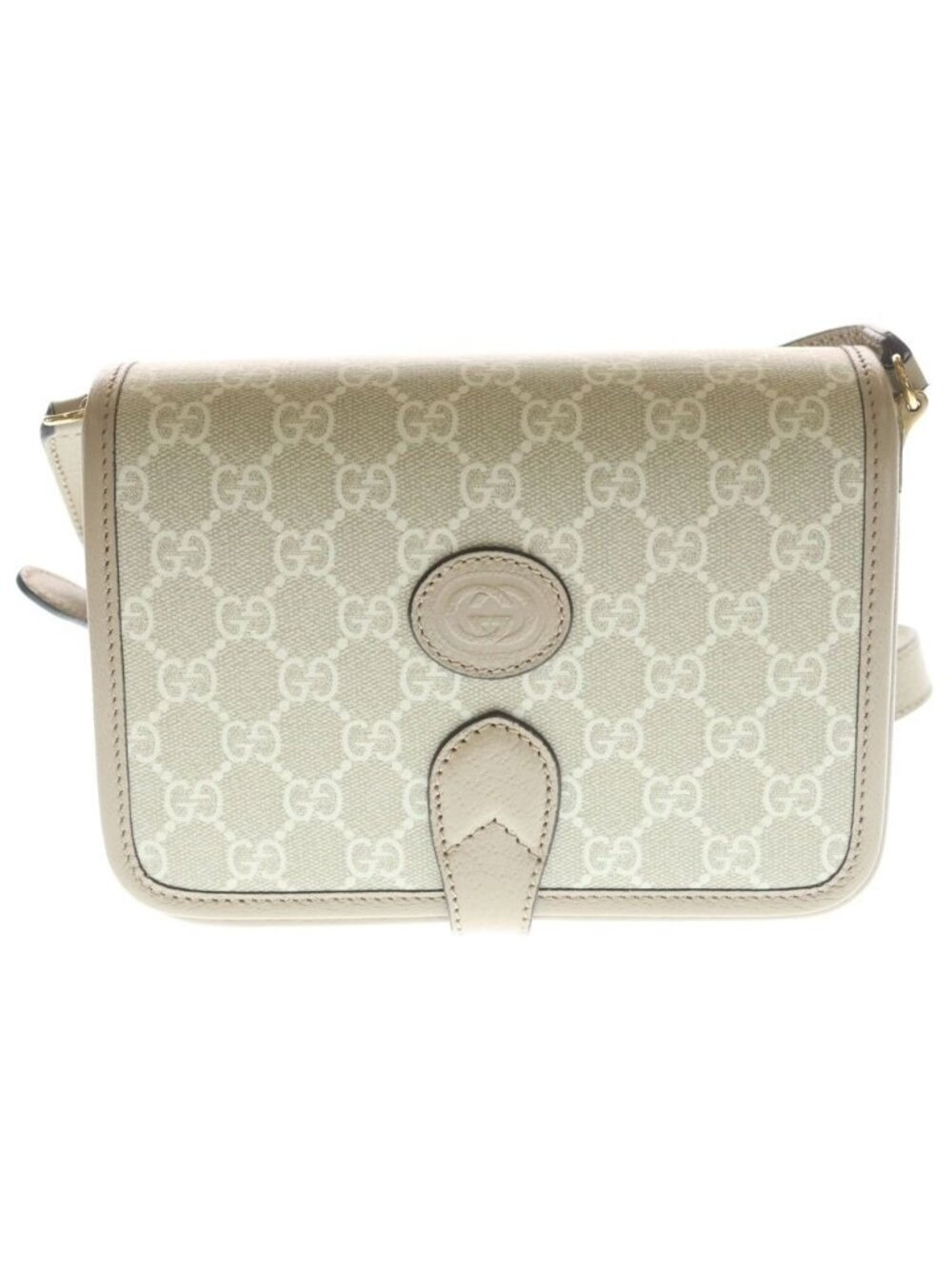 Gucci Interlocking Mini Shoulder Bag White Beige Leather Gold